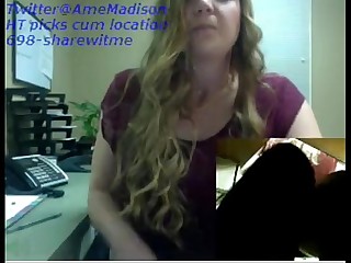 Blonde girl masturbating in cuming in the office work